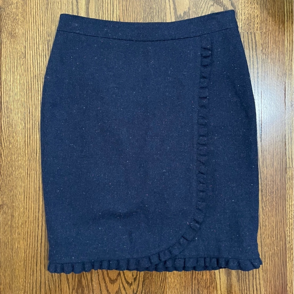 Talbots Mid‎ Length Wool Blend Blue Ruffle Trimmed Wrap Skirt Size 10